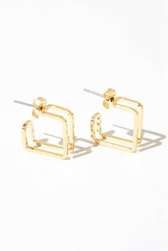 Square Double Bar Mini Hoop Earrings GOLD