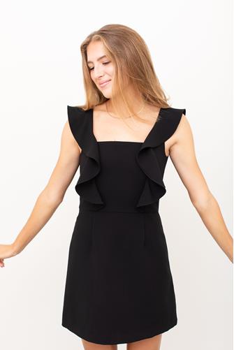 Whisper Square Neck Ruffle Dress BLACK