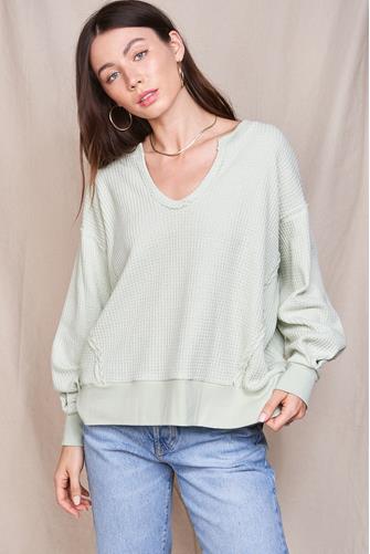 Long Sleeve Scoop Waffle T-Shirt TAUPE