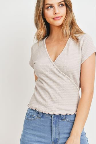 Textured Surplice Knit Blouse TAUPE