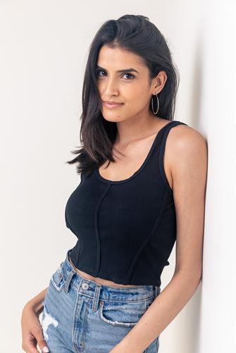 Corset Rib Knit Tank Top BLACK