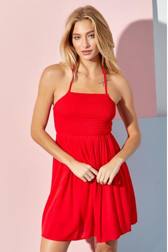Smock Strappy Back Mini Dress 