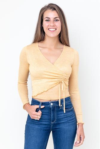 Ribbed Wrap Long Sleeve Top MUSTARD