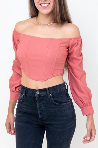 Off Shoulder Long Sleeve Corset Top ROSE