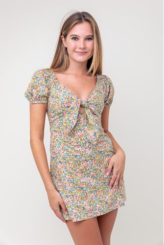 Tie Front Dress SAGE CORAL FLORAL