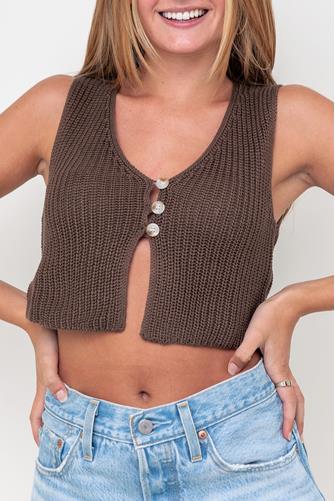 Sleeveless Sweater Vest BROWN