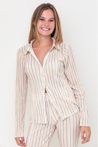Multi Stripe Button Front Top ORANGE SAGE MULTI