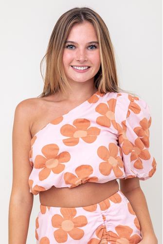 One Shoulder Floral Top ORANGE