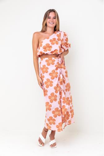 Floral Cinched Midi Skirt ORANGE