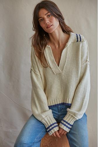 Polo Stripe Sweater IVORY