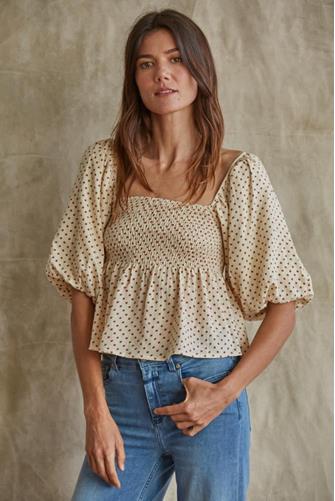 Smocked Puff Sleeve Top CREAM