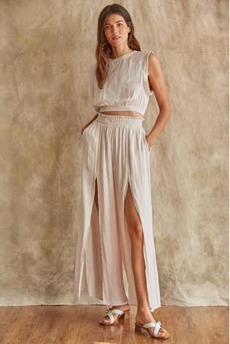 Side Slit Silk Pant PEARL