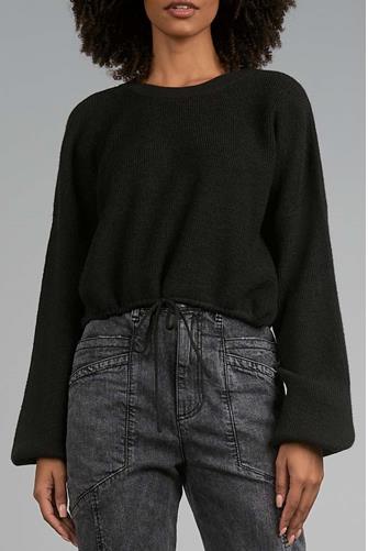 Long Sleeve Crew Neck Crop Drawstring Pullover 