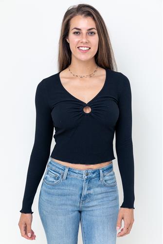 Ribbed O Ring Long Sleeve Top BLACK