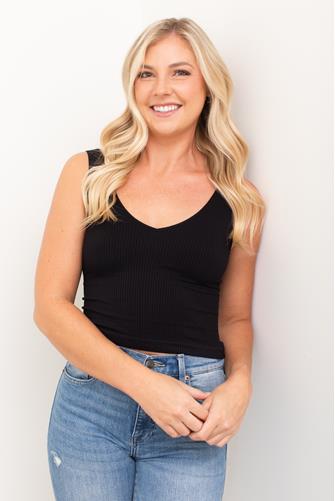 V-Neck Rib Crop Top BLACK