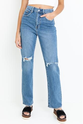 Cassie Super Hi Rise Straight Leg Jean in Adore Distressed MEDIUM DENIM