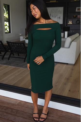 Off Shoulder Bodycon Dress GREEN