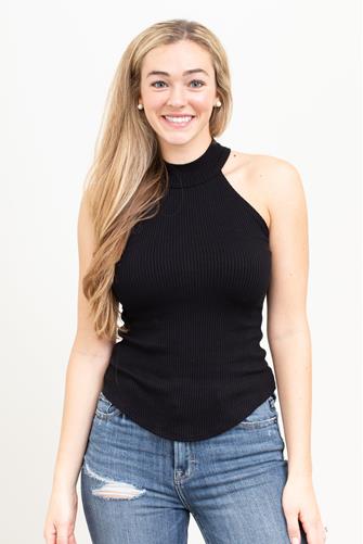 T Neck Ribbed Tank Top BROWN