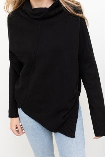 Asymmetric Hem Mock Neck Sweater BLACK
