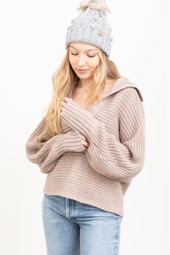 Collared V-Neck Sweater TAUPE