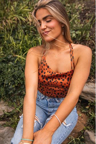 Double Strap Animal Print Crop Top RUST