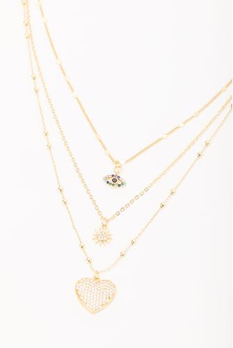 Gold Heart Evil Eye Necklace MULTI