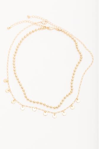Gold Ball Chain Charm Necklace Set GOLD