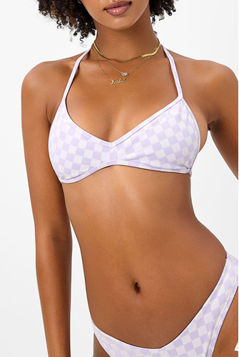 Boardwalk Checkered String Bikini Top PURPLE CHECK
