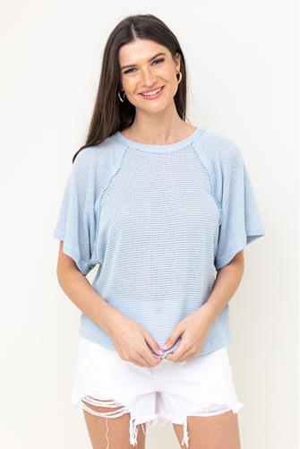 Short Sleeve Waffle Knit Top KENTUCKY BLUE
