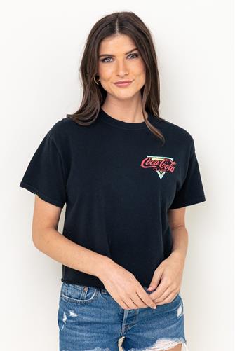 Coca Cola Checkered Crop Tee Shirt BLACK