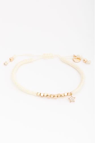 Thread & Gold Bead Bracelet WHITE