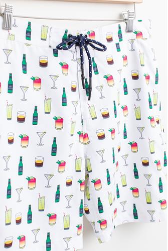 Sami Cocktail Print 8.25" Swim Trunks BRIGHT WHITE