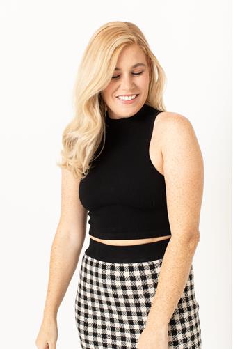 Sleeveless Mock Neck Ribbed Crop Top BLACK