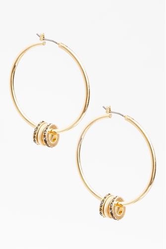 Pave Circle Link Hoop Earrings GOLD
