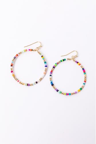 Beaded Hanging Hoop Earrings MULTI