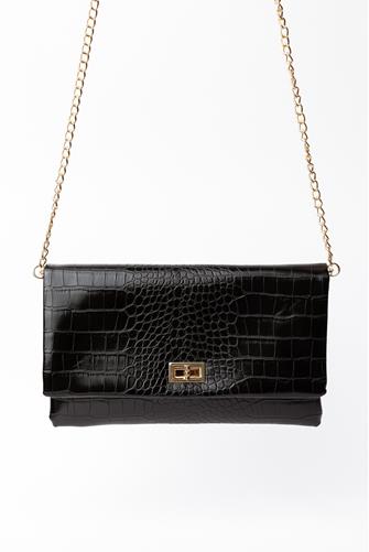 Rykard Croc Clutch with Chain BLACK