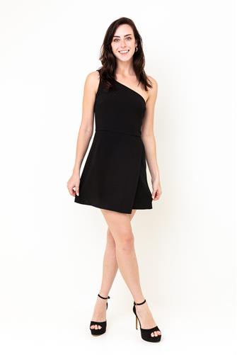 One Shoulder Envelope Mini Dress BLACK