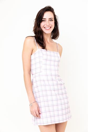Yaki Whisper Tie Back Dress SOFT PINK CHECK