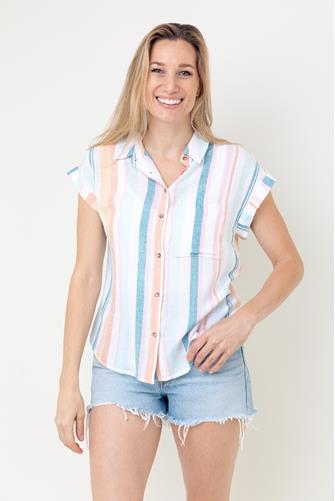 Kaylani Short Sleeve Button Down Top MULTI STRIPE