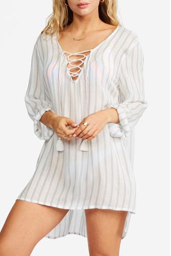 Blue Skies Lace Up Cover Up WHITE/MULTI