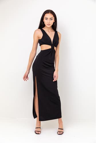 Cut Out Maxi Twist Front Dress BLACK