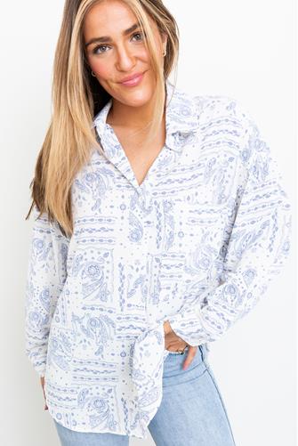 Printed Long Sleeve Button Down Shirt BLUE MULTI