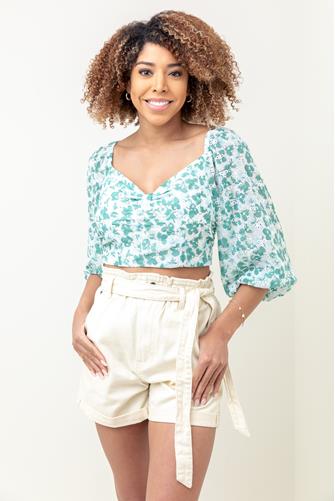 Floral Print Tie Back Top GREEN MULTI