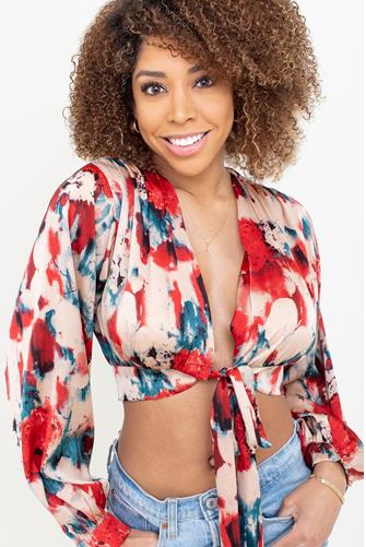 Long Sleeve Wrap Tie Top RED MULTI