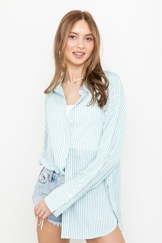 Striped Button Down Top GREEN