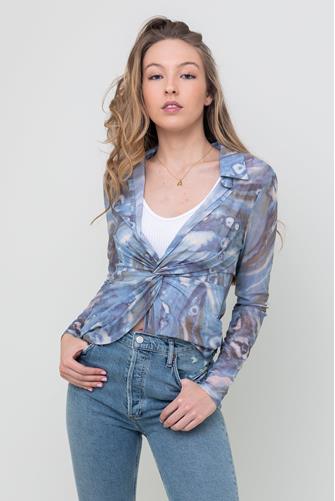 Watercolor Mesh Long Sleeve Top BLUE MULTI