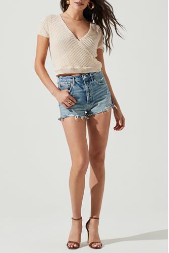 Pacifica Surplice Front Sweater Top CREAM