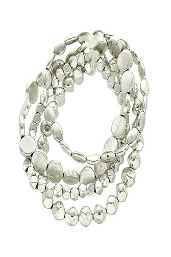 Silver Disk Multi Row Stretch Bracelet Set SILVER