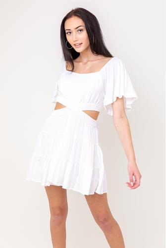 Short Sleeve Cut Out Mini Dress IVORY