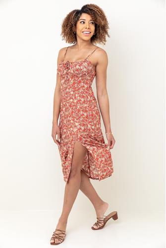 Floral Print Maxi Dress RED ORANGE